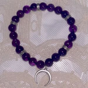 AA Amethyst Moon Natural Stone Moon Charm Bracelet 🌚